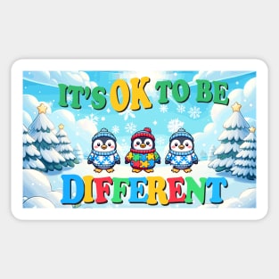 It's Ok To Be Different Autism Awareness Penguins Snowy Winter Background Variation Sticker